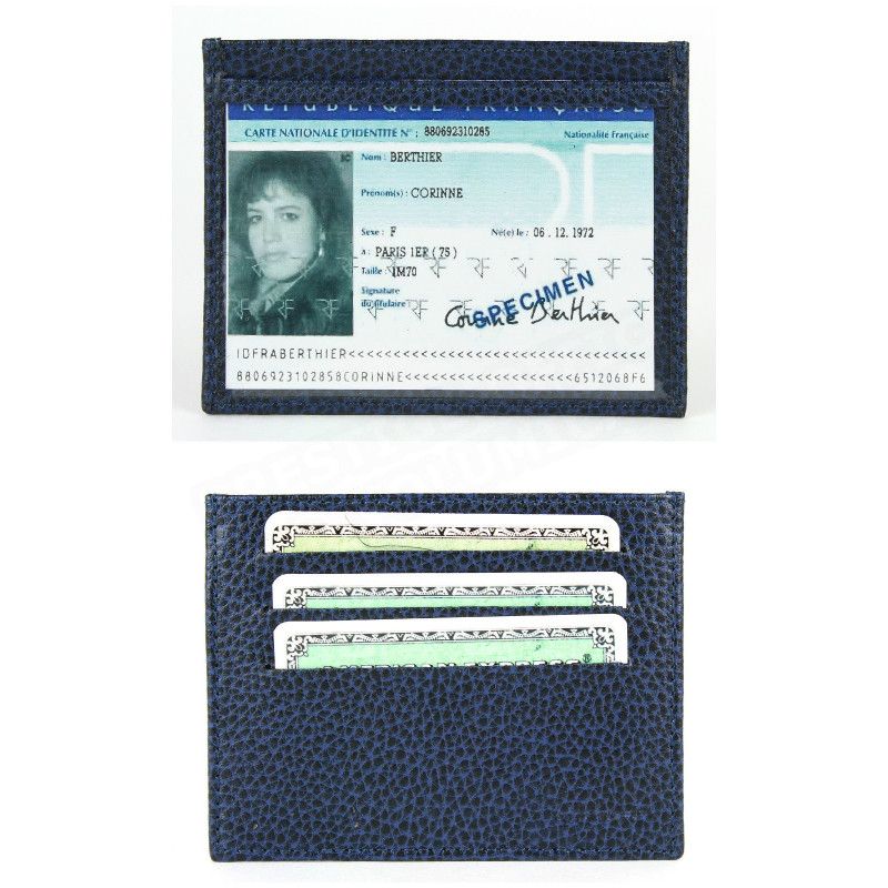 Porte Carte d'identité et Carte bancaire en cuir Bleu-marine Beaubourg