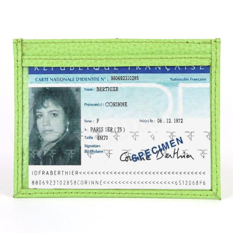 Porte Carte d'identité et Carte bancaire en cuir Vert-anis Beaubourg