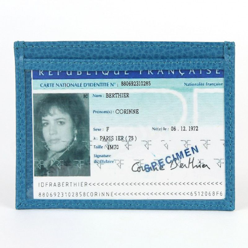 Porte Carte d'identité et Carte bancaire en cuir Bleu-turquoise