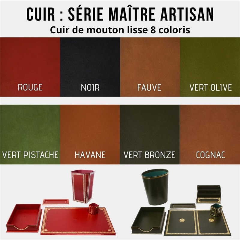 Sous main bureau cuir rouge, noir ou gris - Frandi Made in France
